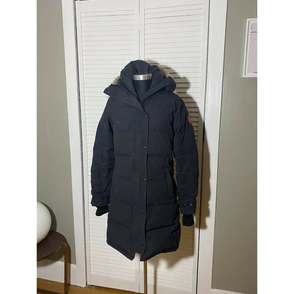 Canada Goose Shelburne Down Women’s NAVY Parka Coyote Fur Trim S/P - Picture 1 of 12